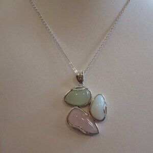 925 STERLING SILVER LADIES THREE GEMSTONE NECKLACE